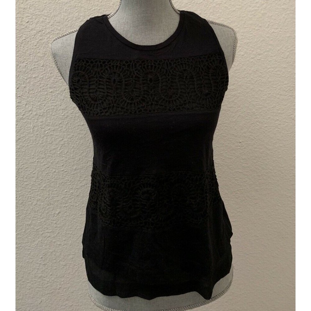 J. Crew black sleeveless top Blouse Size XS Cotton Lace Lined versatile